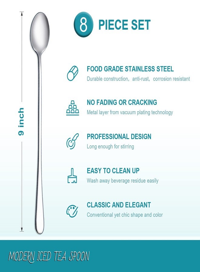 Hiware 8-Piece 9-Inch Long Handle Iced Tea Spoon, Coffee Spoon, Ice Cream Spoons, Stainless Steel Cocktail Stirring Spoons - Image 2
